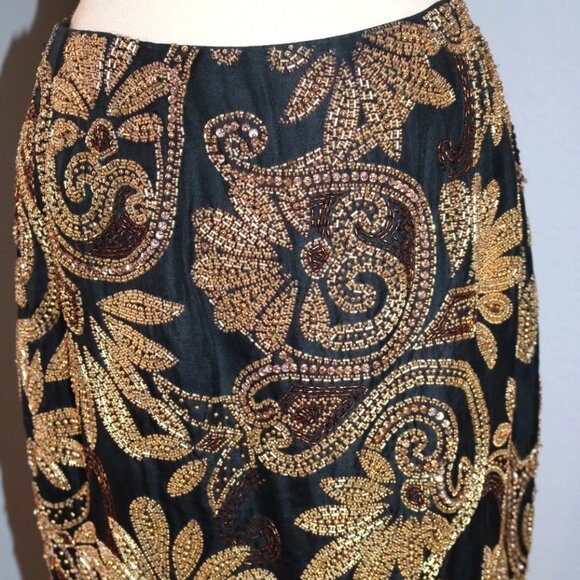 Y2K 80s Beaded Sequin Cocktail Miniskirt, Black & Gold Party Miniskirt - Picture 3 of 16